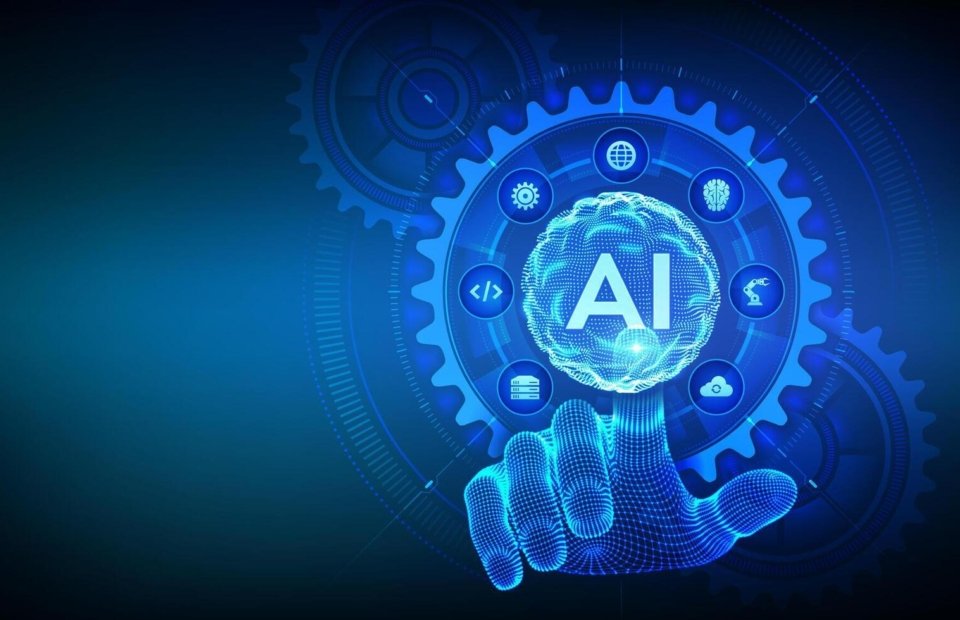 ai-artificial-intelligence-machine-learning-concept-big-data-neural-networks-sphere-grid-wave-wireframe-hand-touching-digital-interface-with-connected-gears-cogs-and-icons-vector